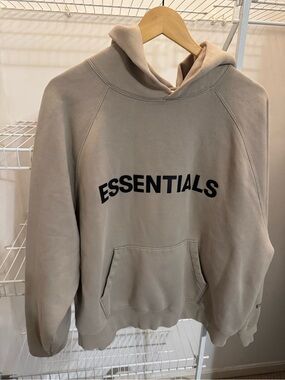 Essentials Taupe Hoodie with Black Logo Medium Fear of God